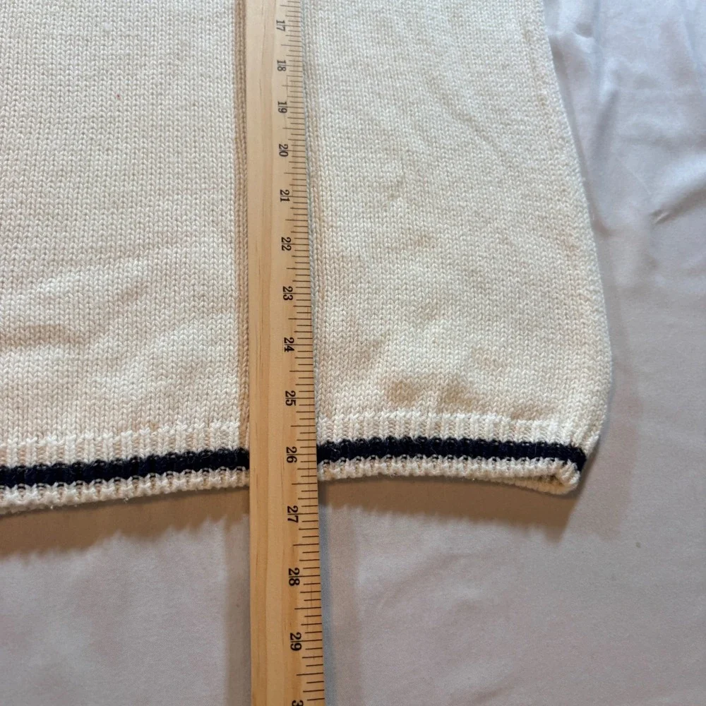 American Outpost V-Neck Sweater Mens Large Cream Navy Cotton Ramie Knit Pullover